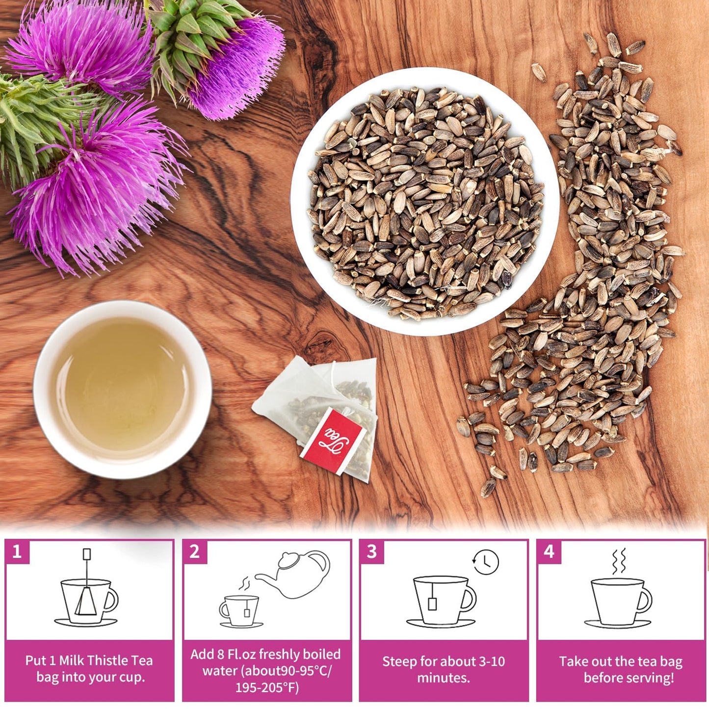 Tempoak Milk Thistle Tea Bags - 100% Pure Herbal Tea, Caffeine Free, Non-GMO, 60 Bags, 6.4 OZ