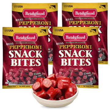 Bridgford Pepperoni Snack Bites 4 oz Pack of 4 - Ready-to-Eat Pepperoni Snacks for On-the-Go Snacking - Pork and Beef Pepperoni 