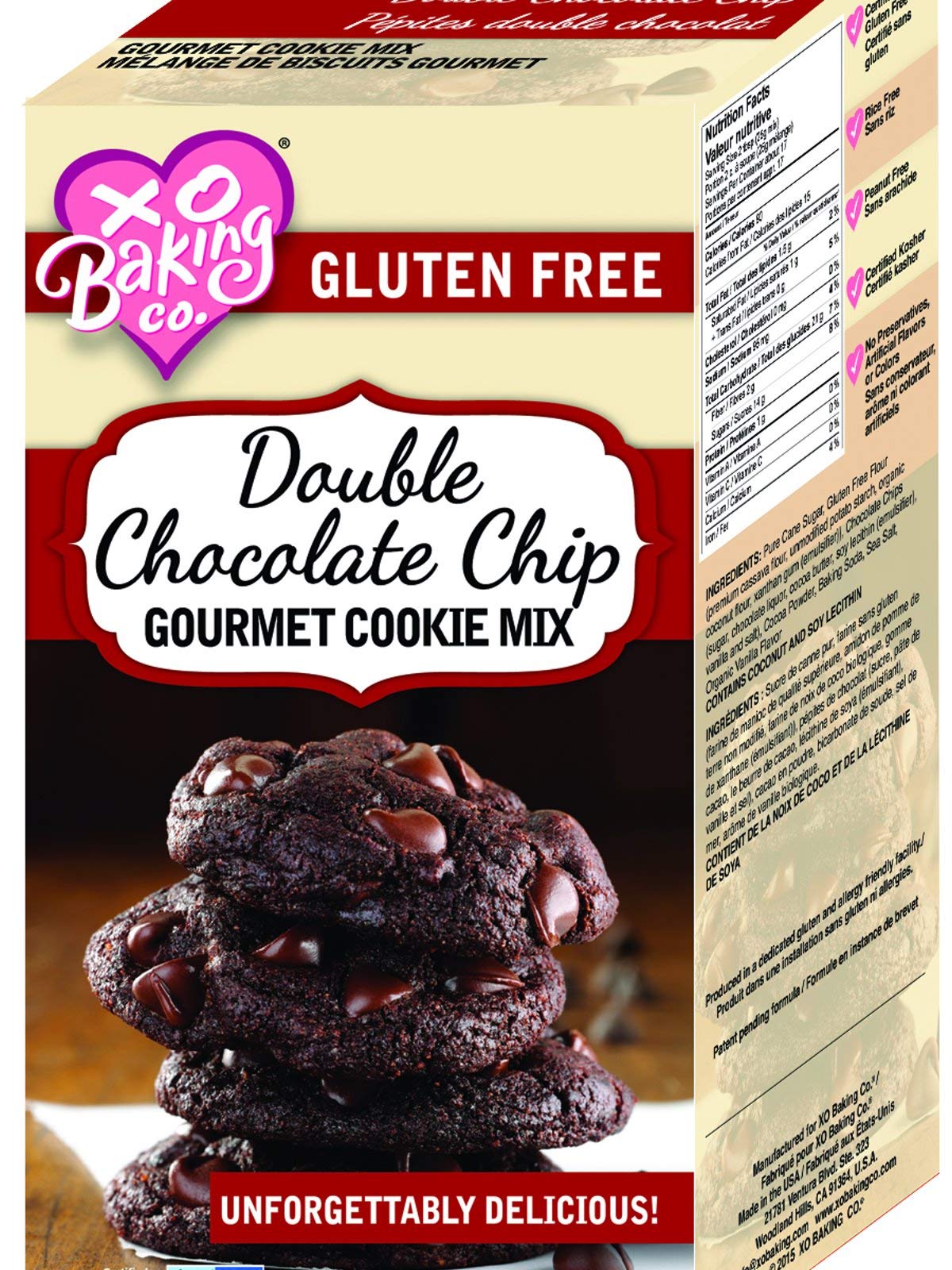Xo Baking Co. Gluten Free Double Chocolate Chip Gourmet Cookie Mix; Non-Gmo; Kosher; Rice Free; Dairy Free; Peanut Free; No Pres