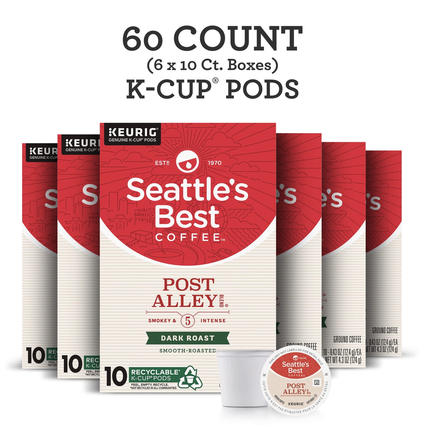 Seattles Best Coffee Post Alley Blend Dark Roast K-Cup Pods | 6 Boxes Of 10 (60 Total Pods)