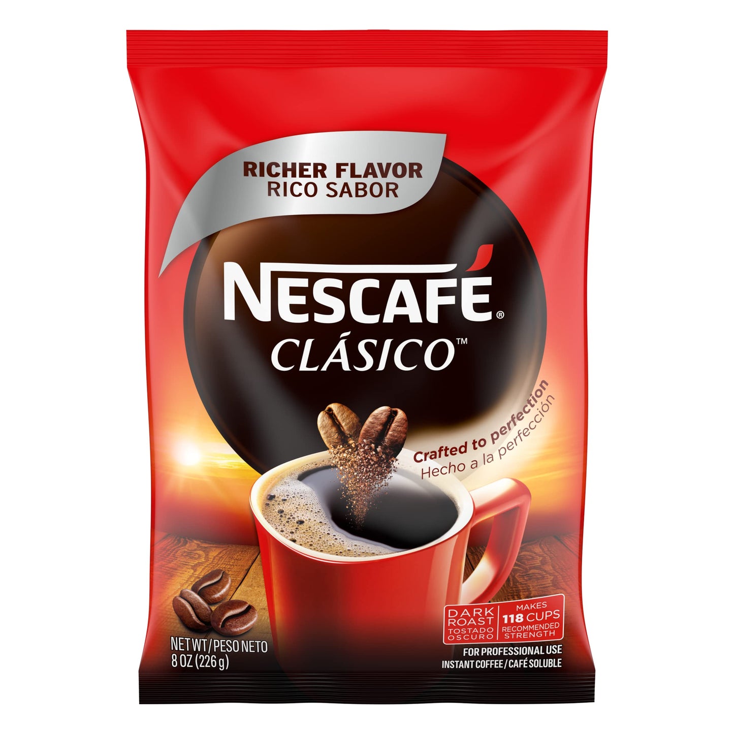 Nescafe Clasico Dark Roast Instant Coffee, 8 Oz Pouch
