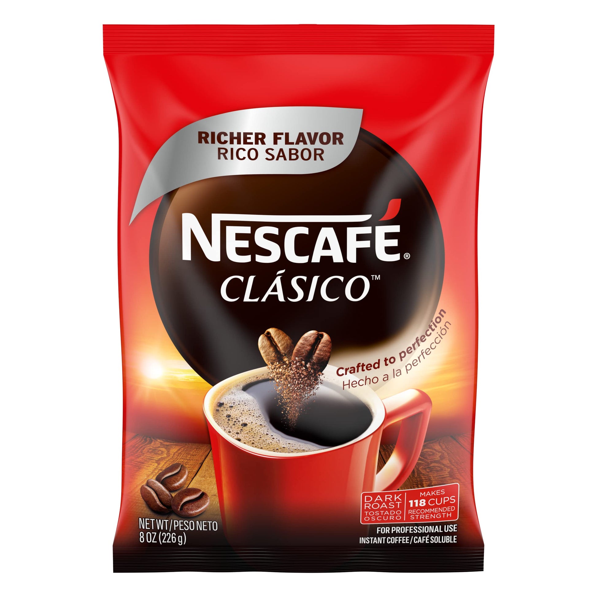 Nescafe Clasico Dark Roast Instant Coffee, 8 Oz Pouch