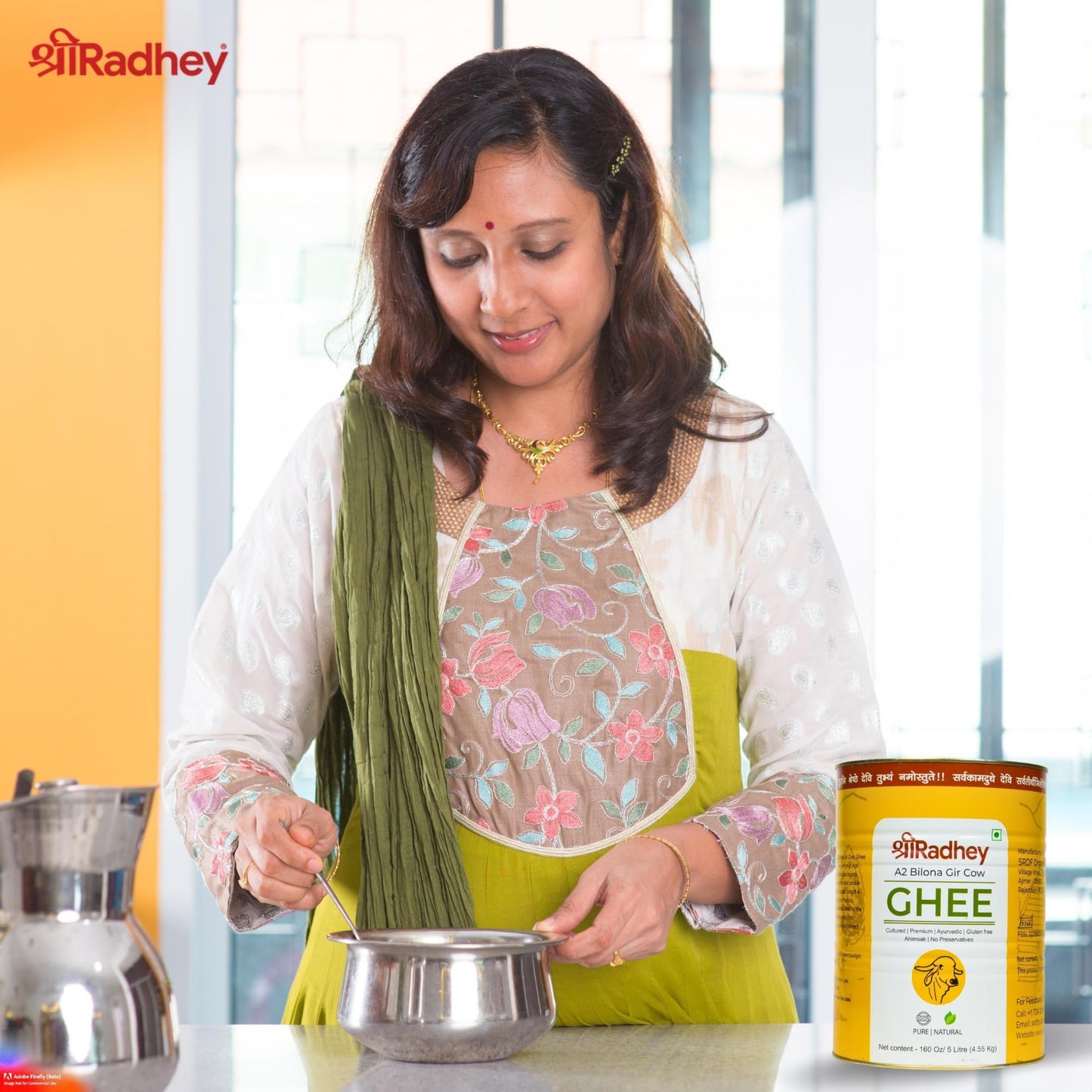 SHREERADHEY A2 Bilona Gir Cow Ghee, 5 Litre, Pure, Natural, Lactose & Gluten Free, Keto Friendly, Food Grade TIN