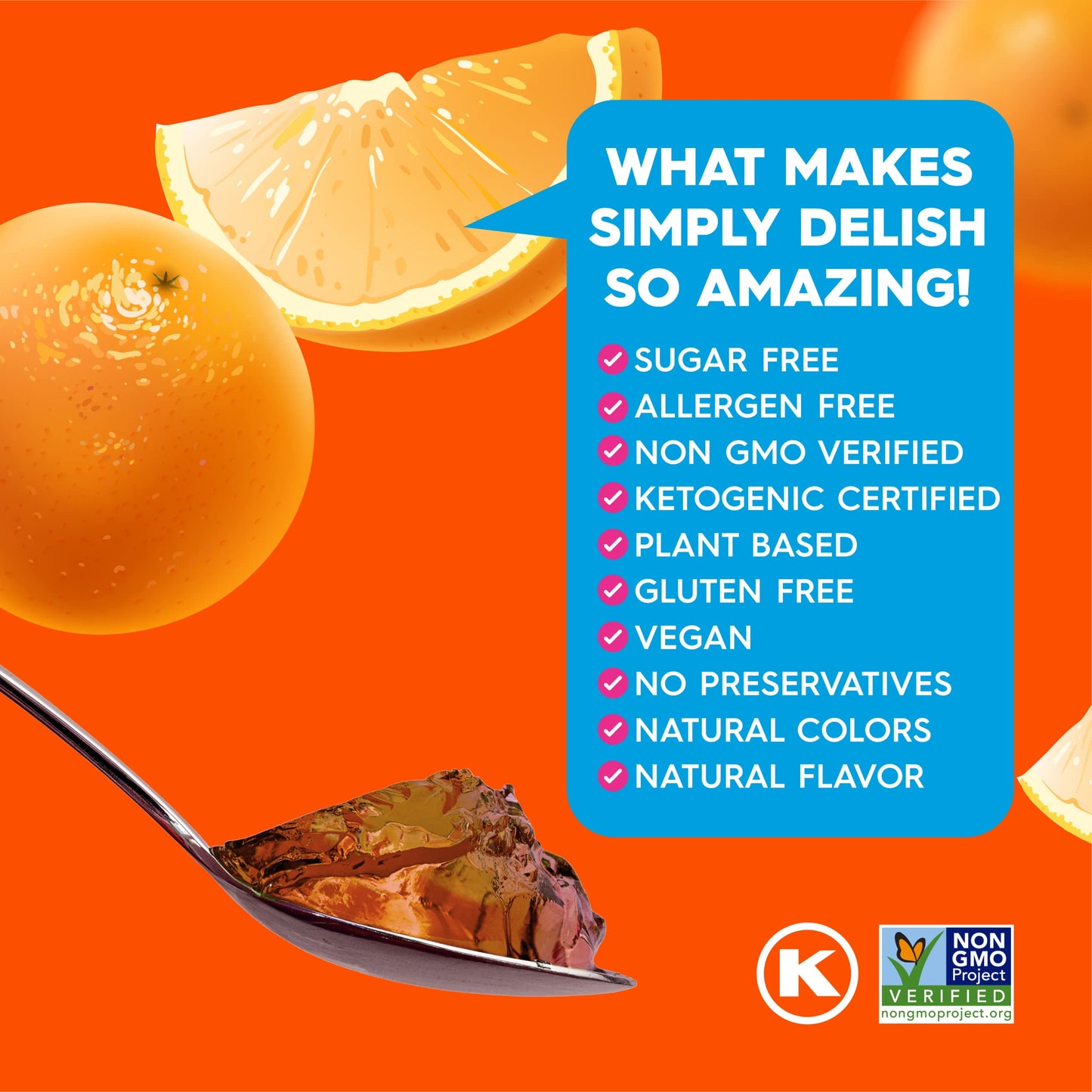 Simply Delish Plant Based Natural Orange Jel Dessert - 6 Pack - Zero Sugar, 0g Net Carbs, Gluten Free, Vegan, Diabetic & Allerge