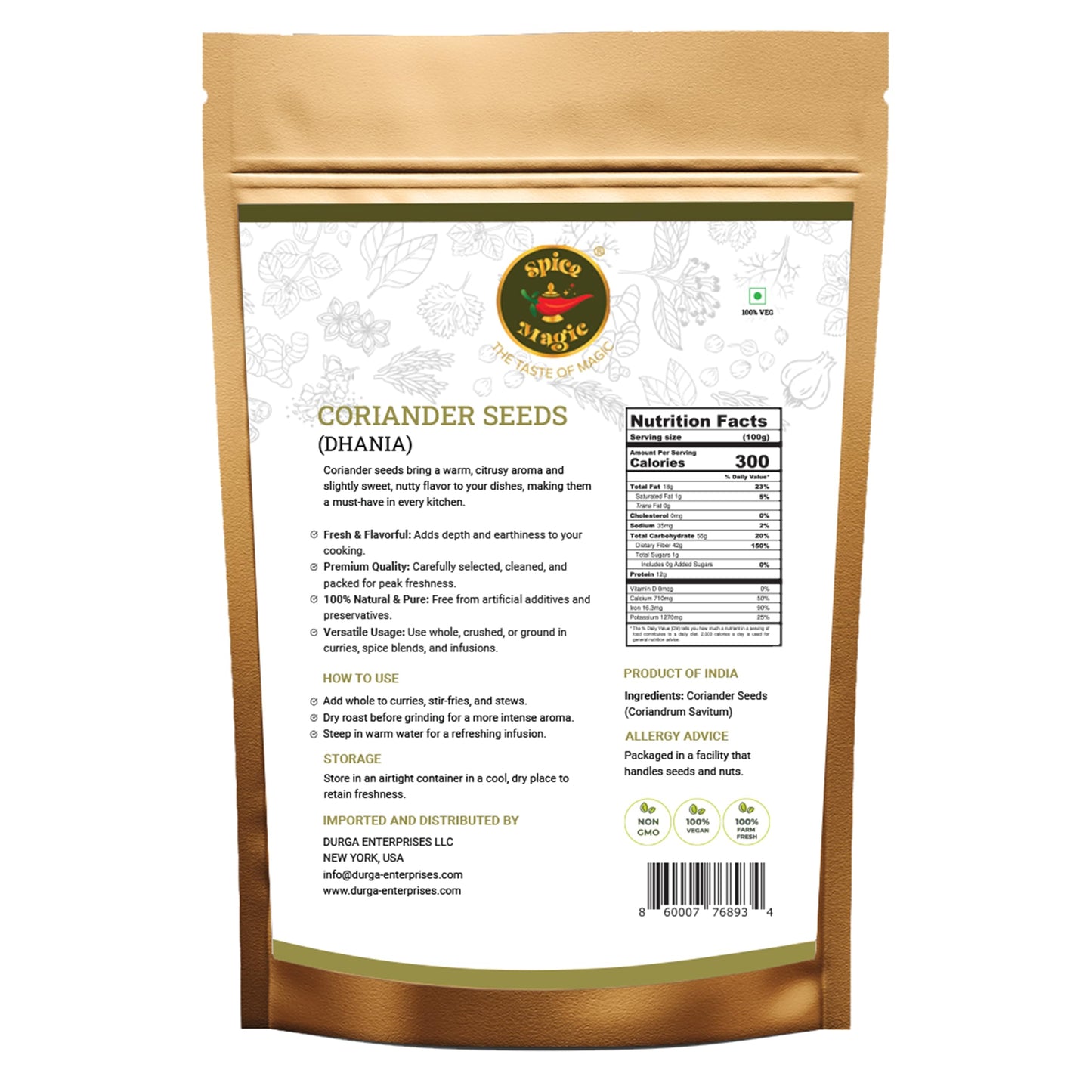 SPICE MAGIC Coriander Seeds - 100% Natural, 7oz (200g)