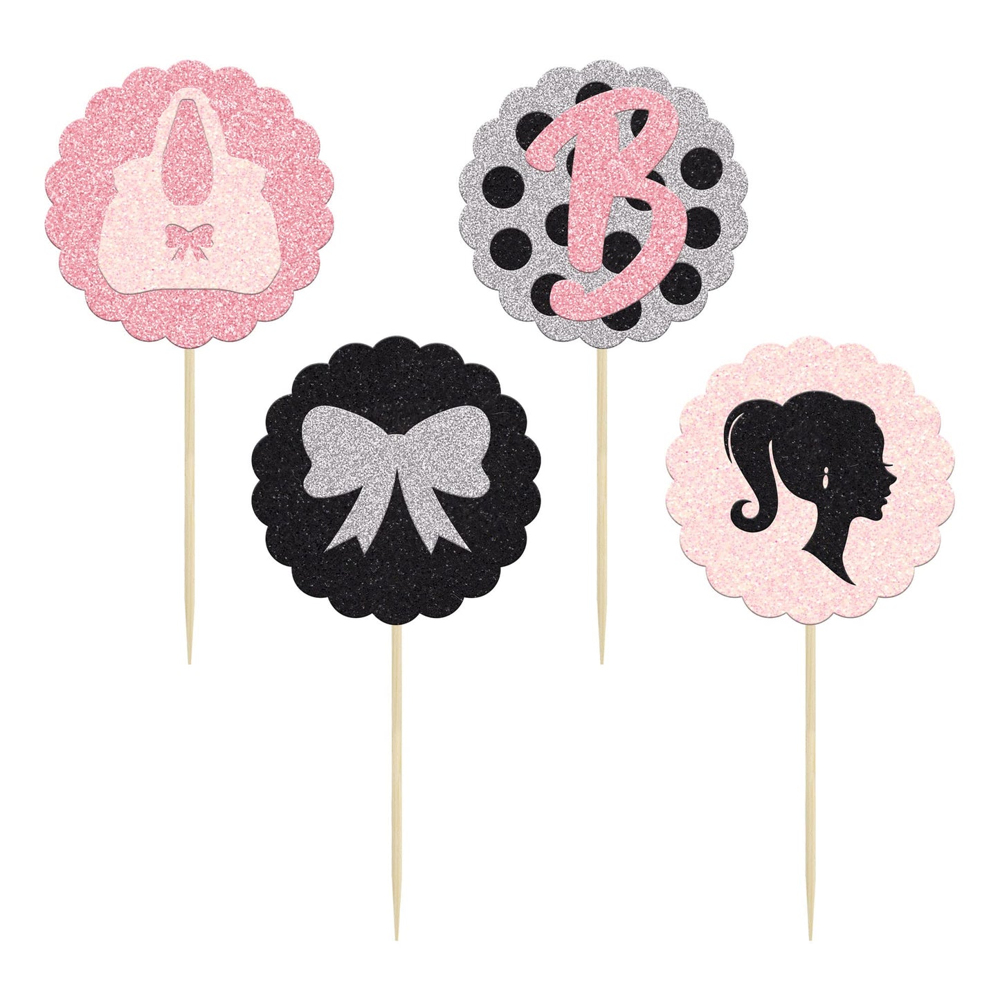 Gyufise 24Pcs Girl Cupcake Toppers Girl Bowknot Polka Dot Bag Cake Decorations Girl Toothpicks For Wedding Bridal Shower Decorat