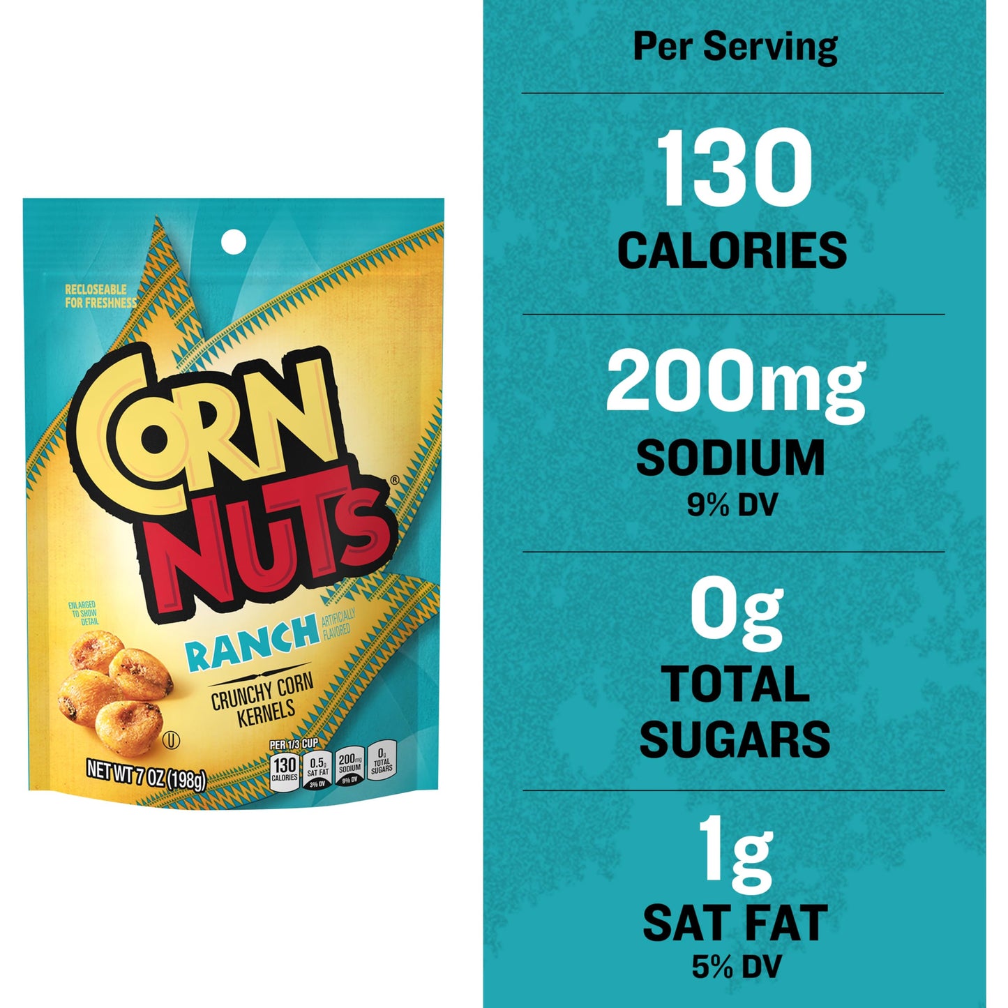 Corn Nuts Ranch Crunchy Corn Kernels Snack, 7 Ounce Resealable Package, 12 Pack