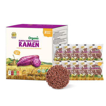 Sungiven Organic Ramen Noodles Purple Sweet Potato Healthy Low Sodium Ready In 3 Minutes Non-Fried Instant No Additives Or Preservatives 2.47 Oz (Pack Of 10)