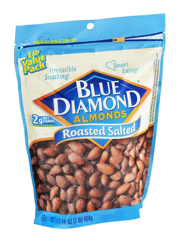Blue Diamond Almond Rstd Salted, 16 Oz, Pack of 6