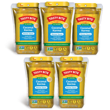 Tasty Bite Awadhi Style Coconut Korma Simmer Sauce, 7-Ounce 5-Pack, 3-4 Servings Per Pouch, Coconut, Cashews, Vegan