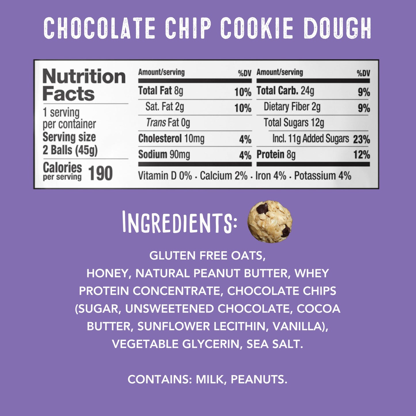 simplyFUEL Whole Food Protein Balls with Probiotics - Chocolate Chip Cookie Dough Snacks - Protein Snack - Gluten Free Energy Balls (24 Packs)
