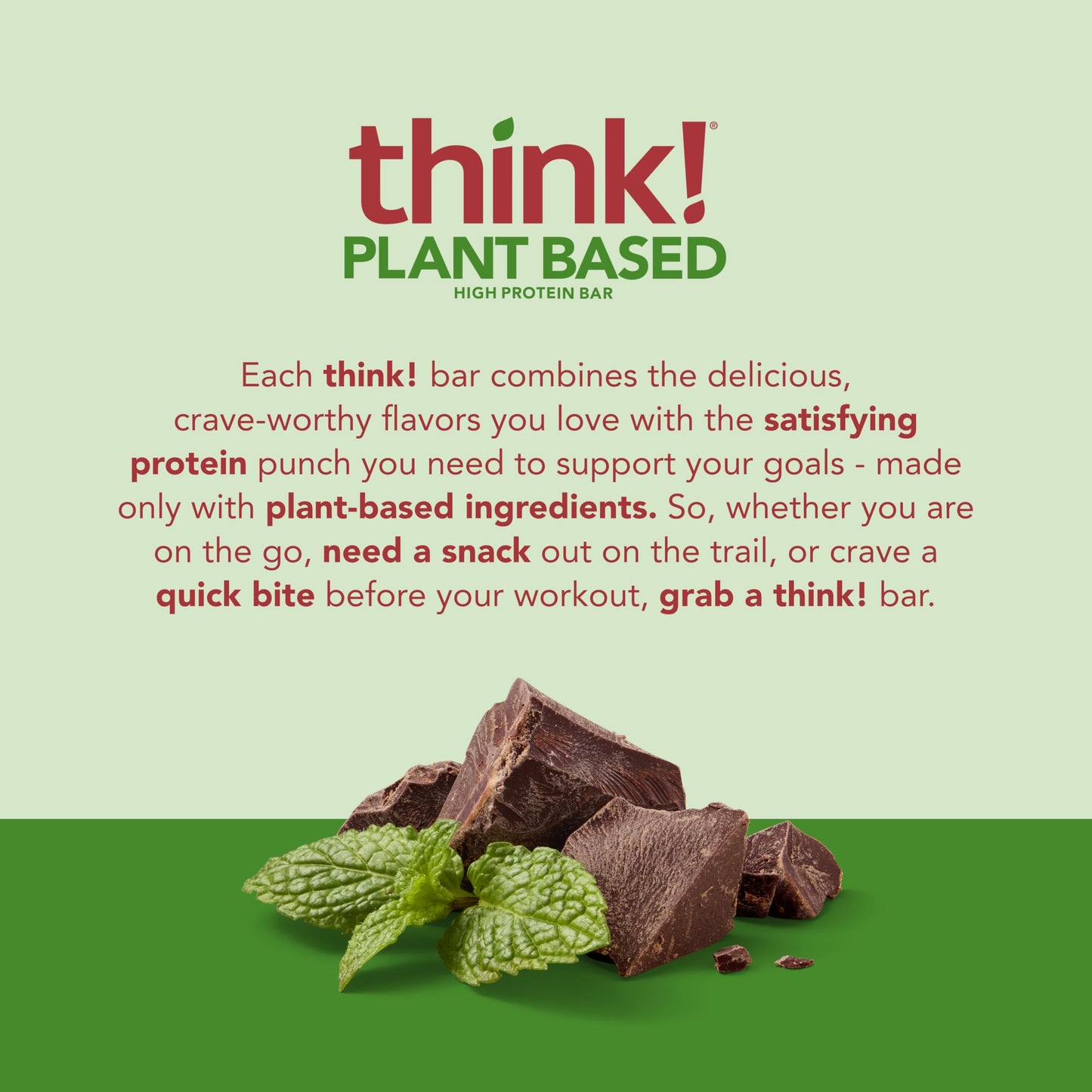 think! Vegan/Plant Based High Protein Bars - Chocolate Mint, 13g Protein, 5g Sugar, No Artificial Sweeteners, Non GMO Project Ve