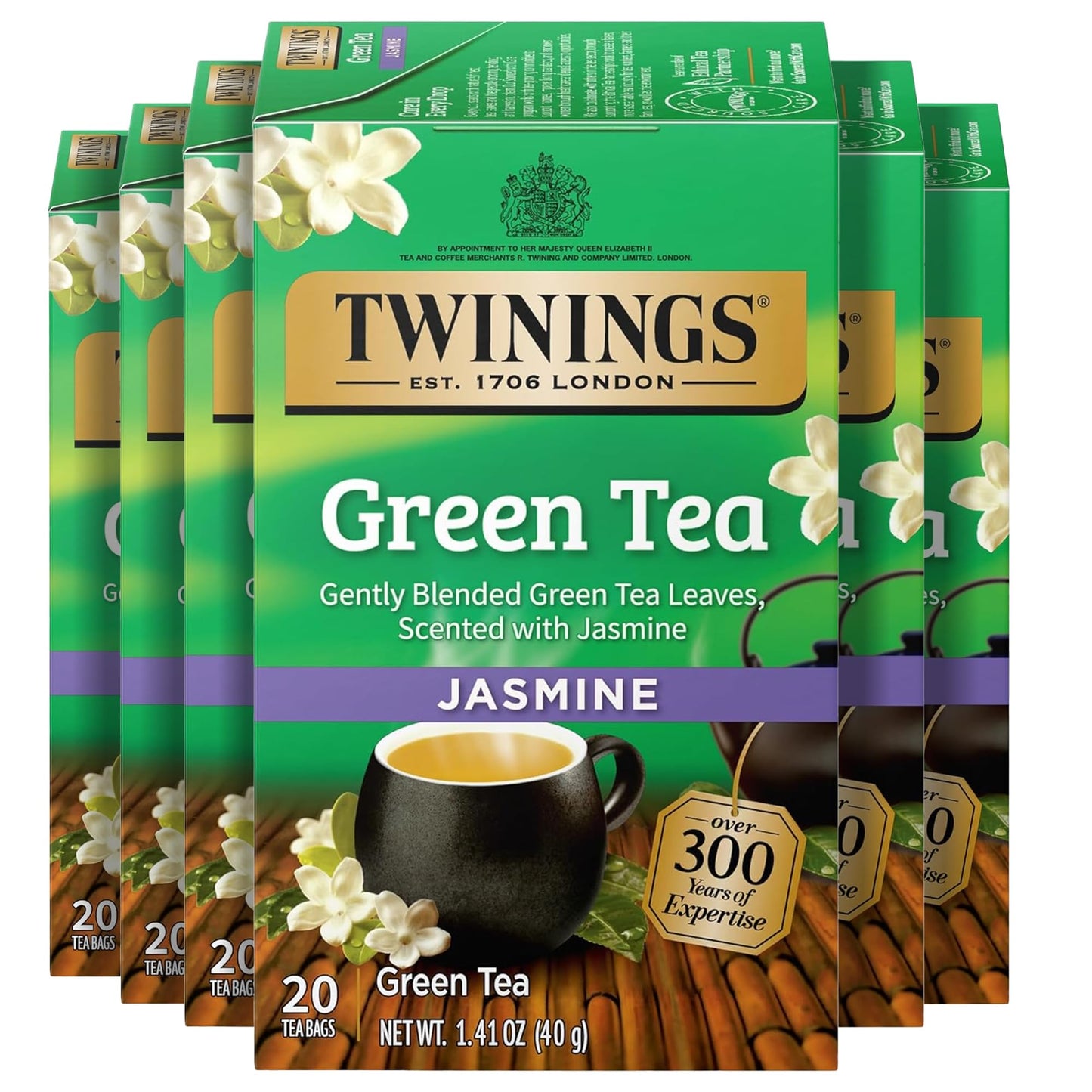Twinings Green Tea with Jasmine Individually Wrapped Bags, 20 Count (Pack of 6), Fragrant Floral Scent, Caffeinated, Enjoy Hot o
