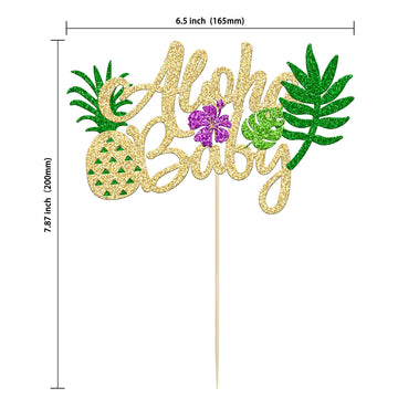 Gyufise 1Pcs Summer Hawaiian Cake Topper Aloha Baby Cake Topper Decoration Glitter Aloha Baby Shower Decorations For Tropical Ha