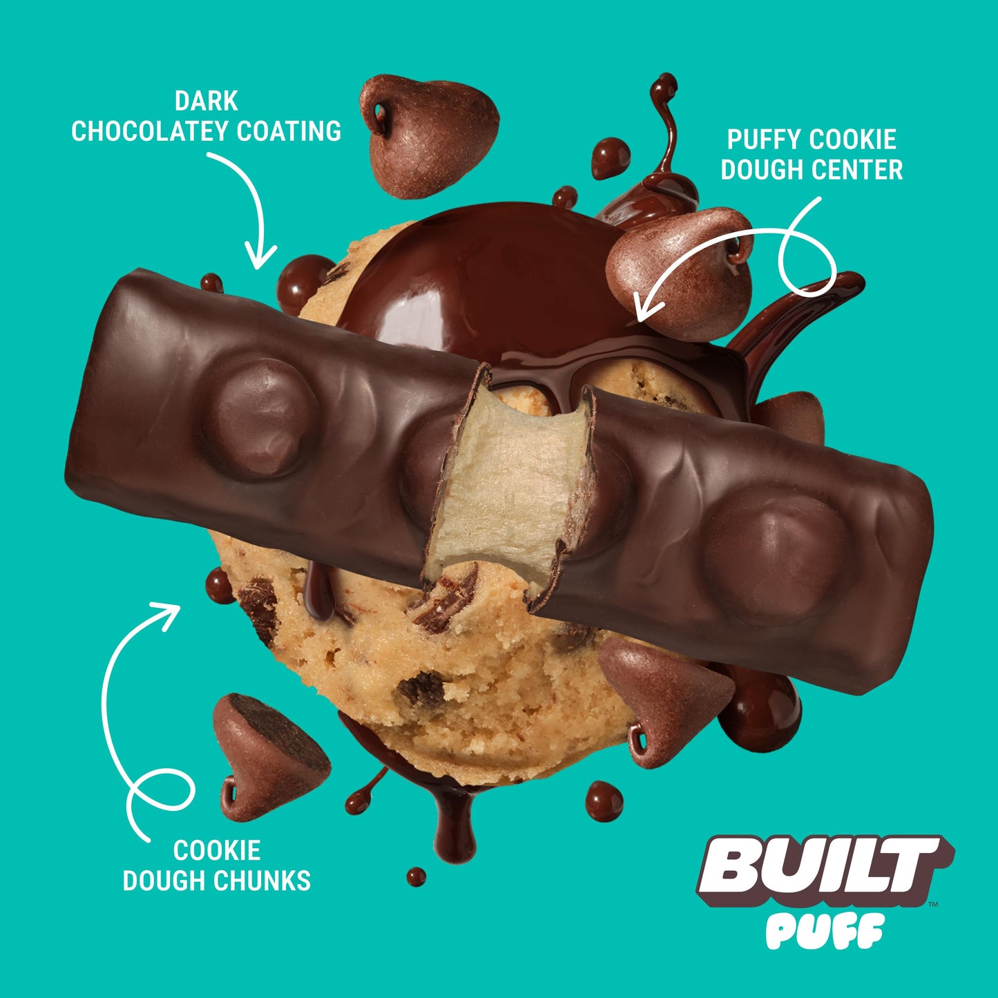 Built Bar, Puff Protein Bars, Cookie Dough Chunk Puff, 15g Protein Snacks, On-The-Go Bars, Only 160 Calories, 8g Sugar, Collagen