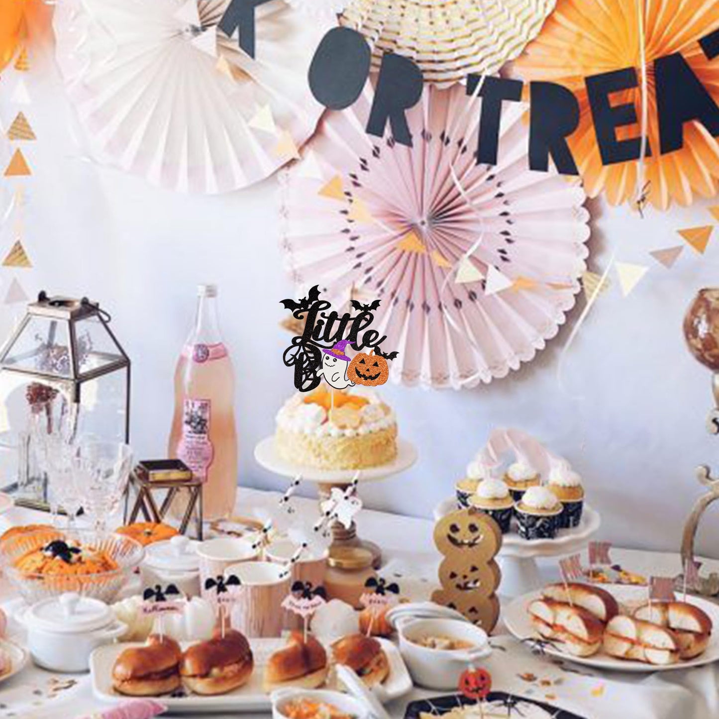 1 Pcs Little Boo Cake Topper Glitter Baby Boo Ghost Pumpkin Cat Halloween Cake Pick Spooky Baby Shower Cake Decoration For Hallo
