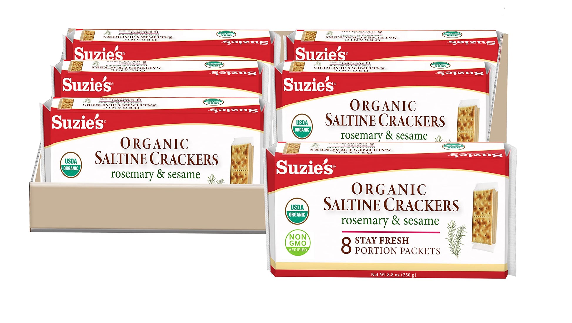 Suzies Organic Saltines Crackers, Rosemary Sesame, Healthy Gourmet Baked Snack Goodies for Adults & Children - 6 Pack, 8.8oz Ea