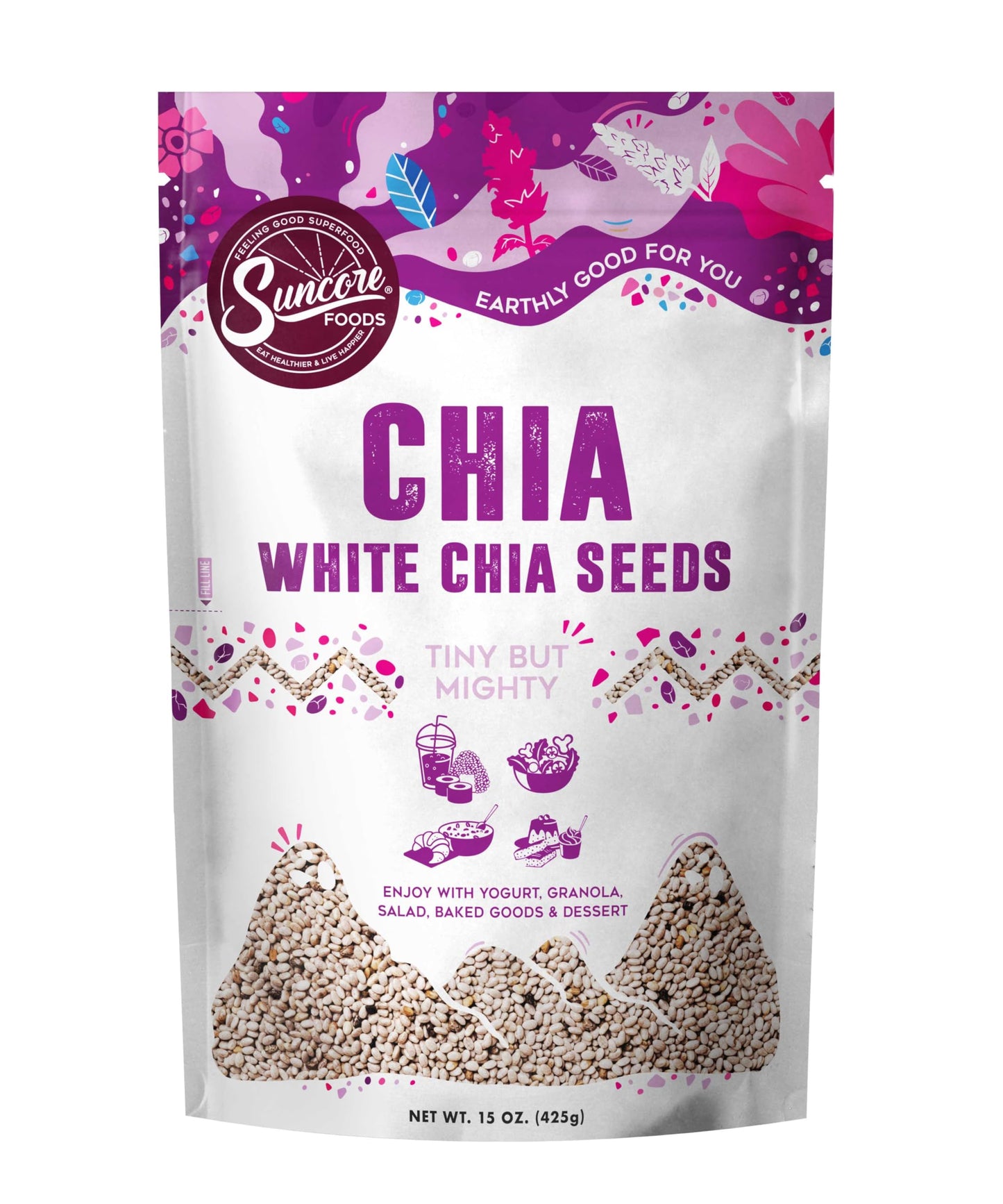 Suncore Foods Organic White Chia Seeds, Gluten-Free, Non-GMO, 15oz (1 Pack)