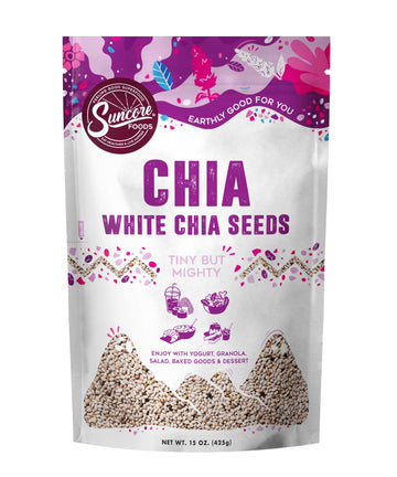 Suncore Foods Organic White Chia Seeds, Gluten-Free, Non-GMO, 15oz (1 Pack)