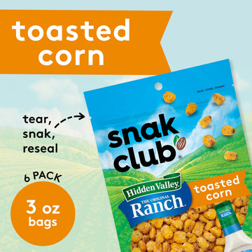 Snak Club Toasted Corn with Hidden Valley Ranch Seasoning, Roasted and Salted Corn Nuggets, Gluten-Free and Kosher Snack, 3 oz R