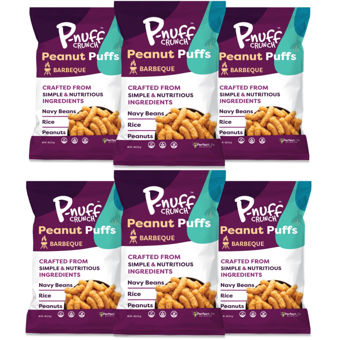 P-Nuff Peanut Butter Puffs - Healthy Vegan Snacks, Low Calorie, High Protein, 4 Oz Bag (Pack of 6)