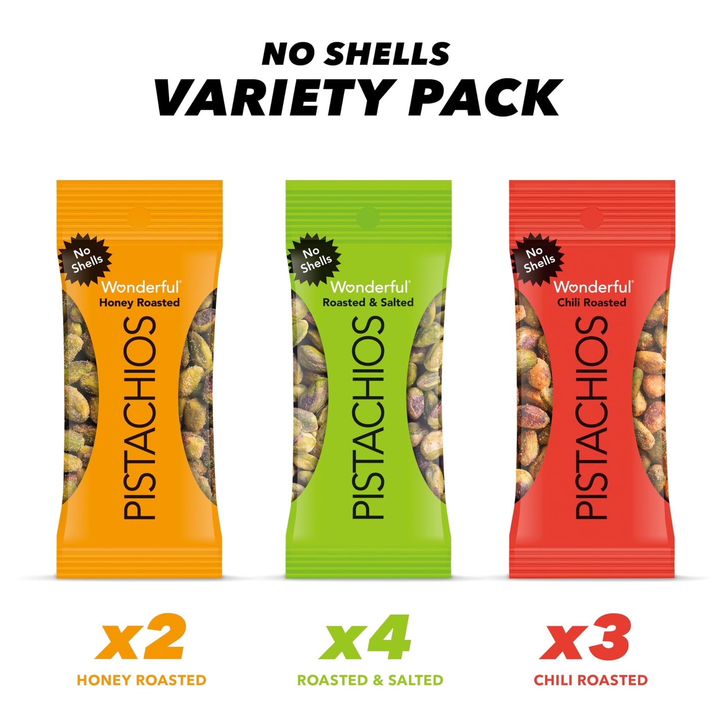 Wonderful Pistachios, No Shells, 3 Flavors Variety Pack of 9 (075 Ounce), Protein Powered, carb-Friendly, gluten Free, On-the go