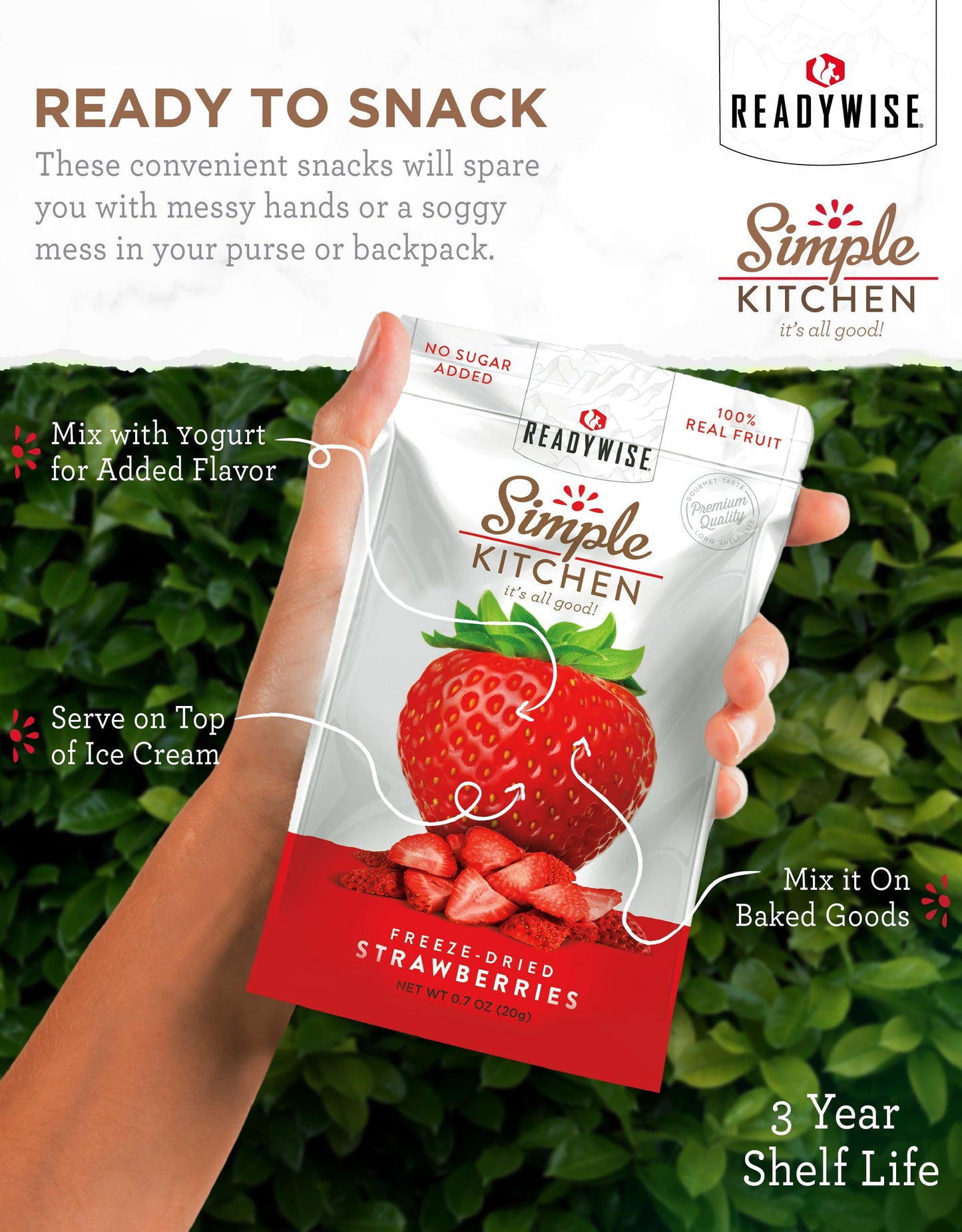 ReadyWise Freeze-Dried Strawberries, 24 Servings, 6 Pack, Vegetarian, Gluten Free, Healthy Snacks
