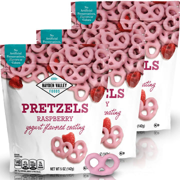 Hayden Valley Foods Raspberry Yogurt Covered Pretzels - Pack of 3 - No Artificial Flavors or Preservatives - 5 oz Bags