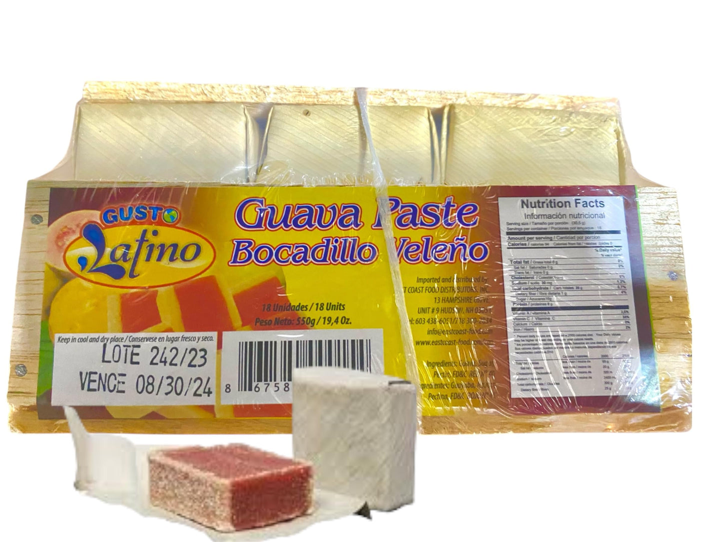 BOCADILLO VELENO DE GUAYABA/GUAVA PASTE 18 Unidades 550 g / 19.4 Oz en caja de madera envuelto en su hoja tradicional importado 