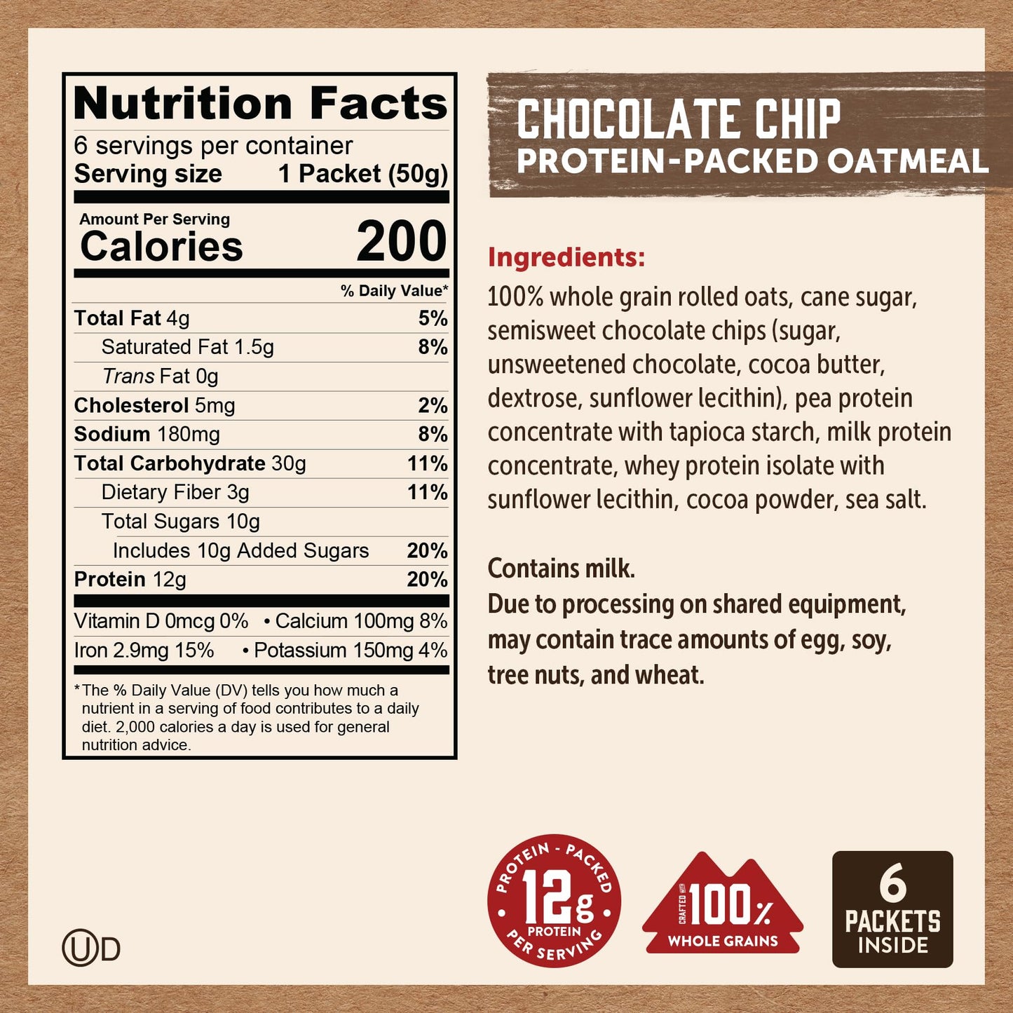 Kodiak Cakes Instant Oatmeal Packets Variety Pack - High Protein - 100% Whole Grains Breakfast Food - Maple & Brown Sugar  Apple Cinnamon  & Chocolate Chip (24 Packets)