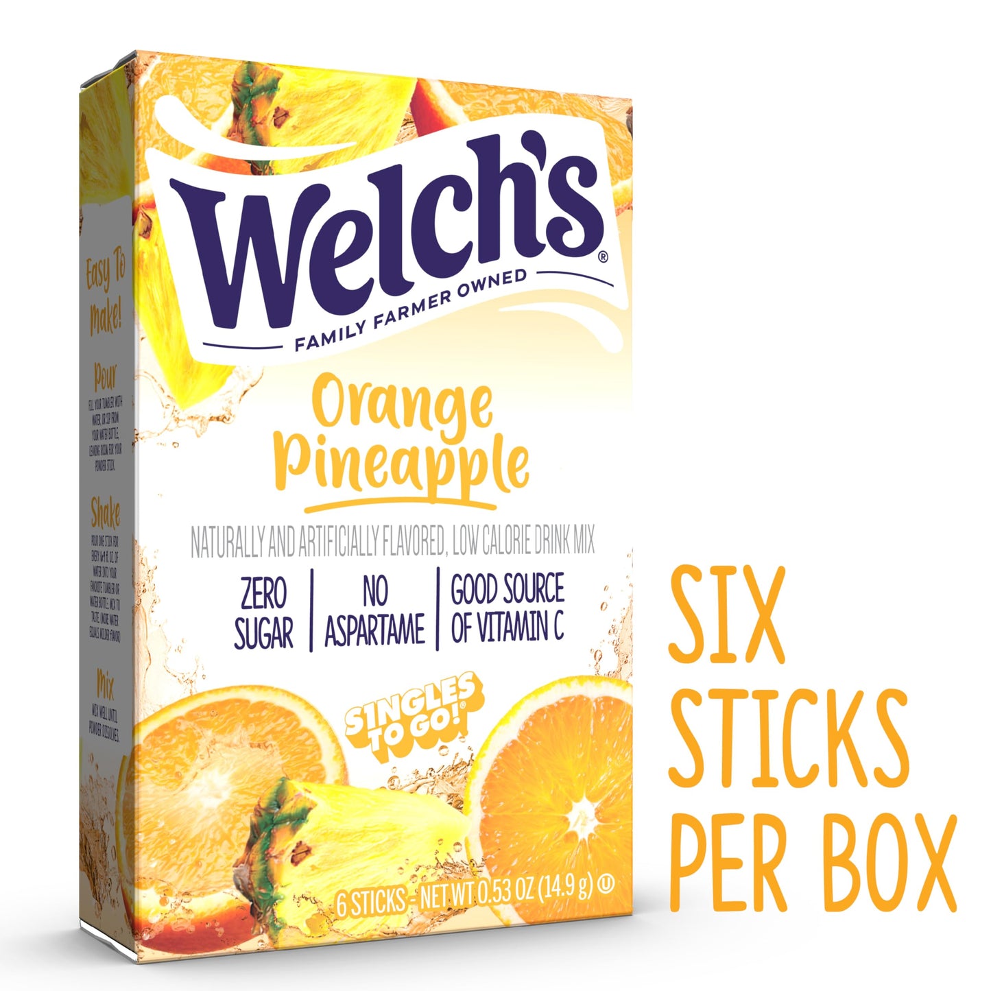 Welch s Singles To Go Water Drink Mix - Powder Sticks, 12 Boxes with 6 Packets Each - 72 Total Servings, Orange Pineapple, Pack