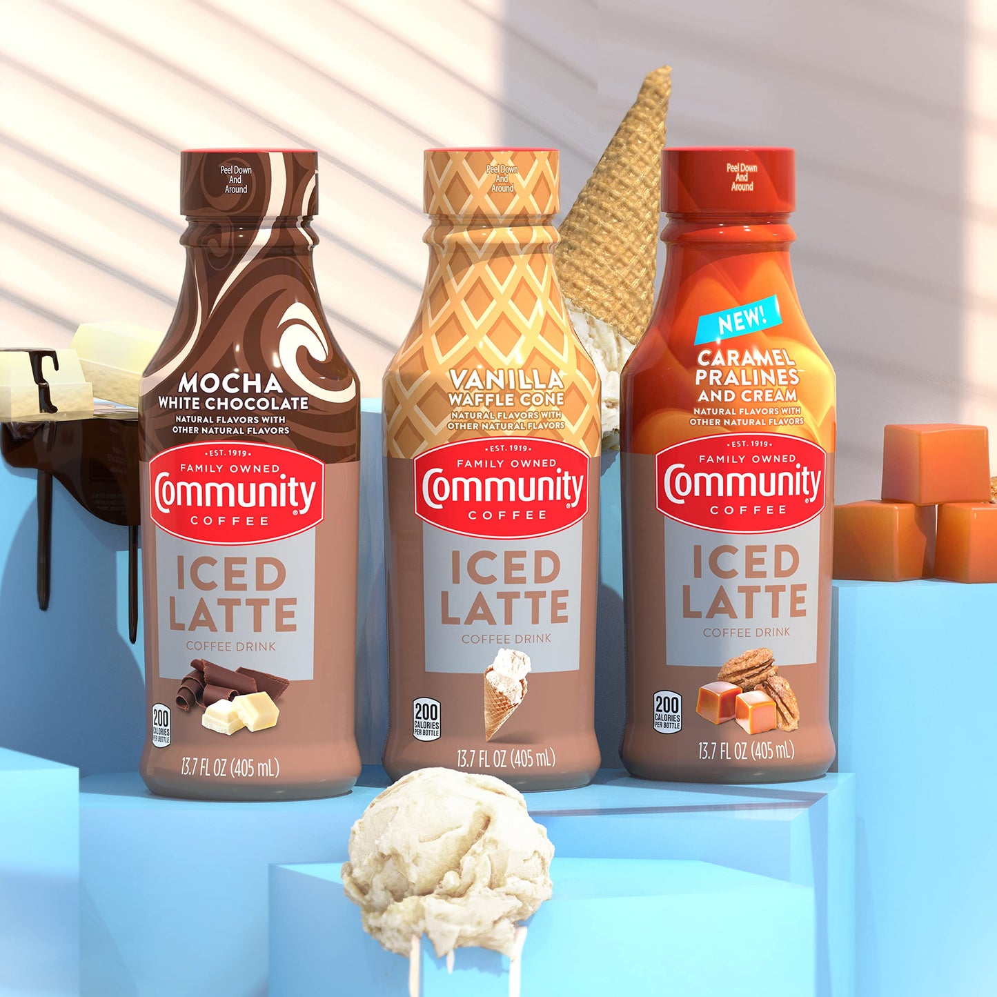 Community Coffee Caramel Pralines And Cream Iced Latte Ready To Drink, 13.7 Ounce Bottle