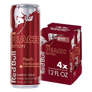 Red Bull Peach Edition Energy Drink, 12 Oz, 4 Pack, Peach Flavor, Model RB231170