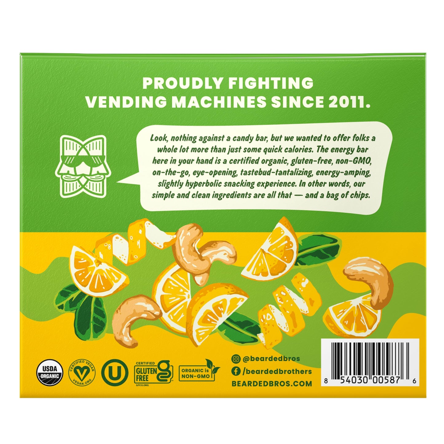 Bearded Brothers Organic Vegan Protein Energy Bars, Lemon Cashew, Gluten Free, 12 Count