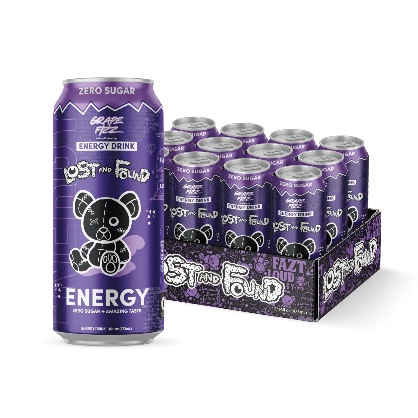 Lost and Found Energy Drink - Sugar Free, Vegan, Gluten-Free - 12-Pack, 16oz, Purple