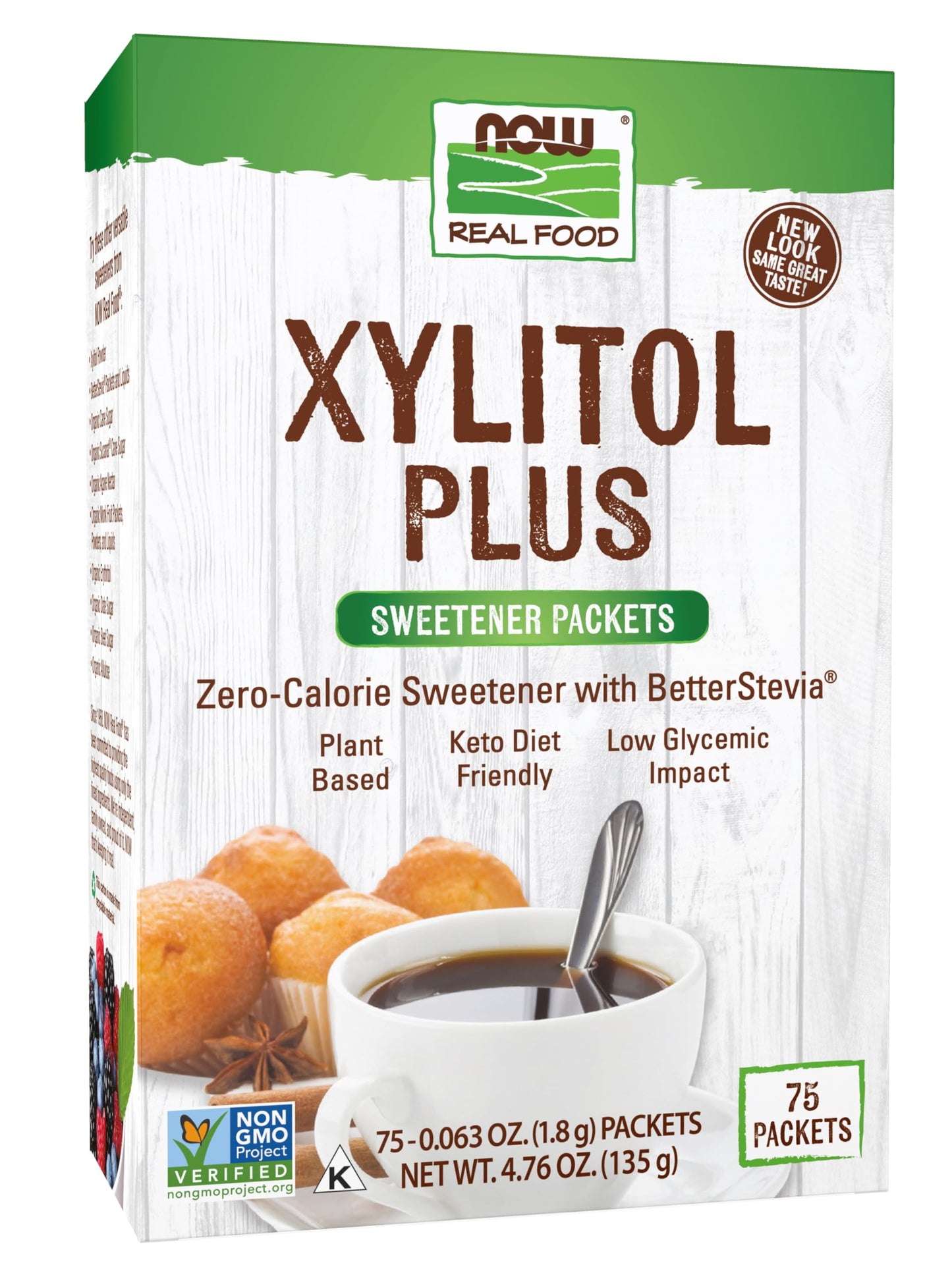 NOW Foods Xylitol Plus Sweetener Packets, Zero Calories, Low Glycemic Impact, 75 Packets, 4.76 Ounce, White