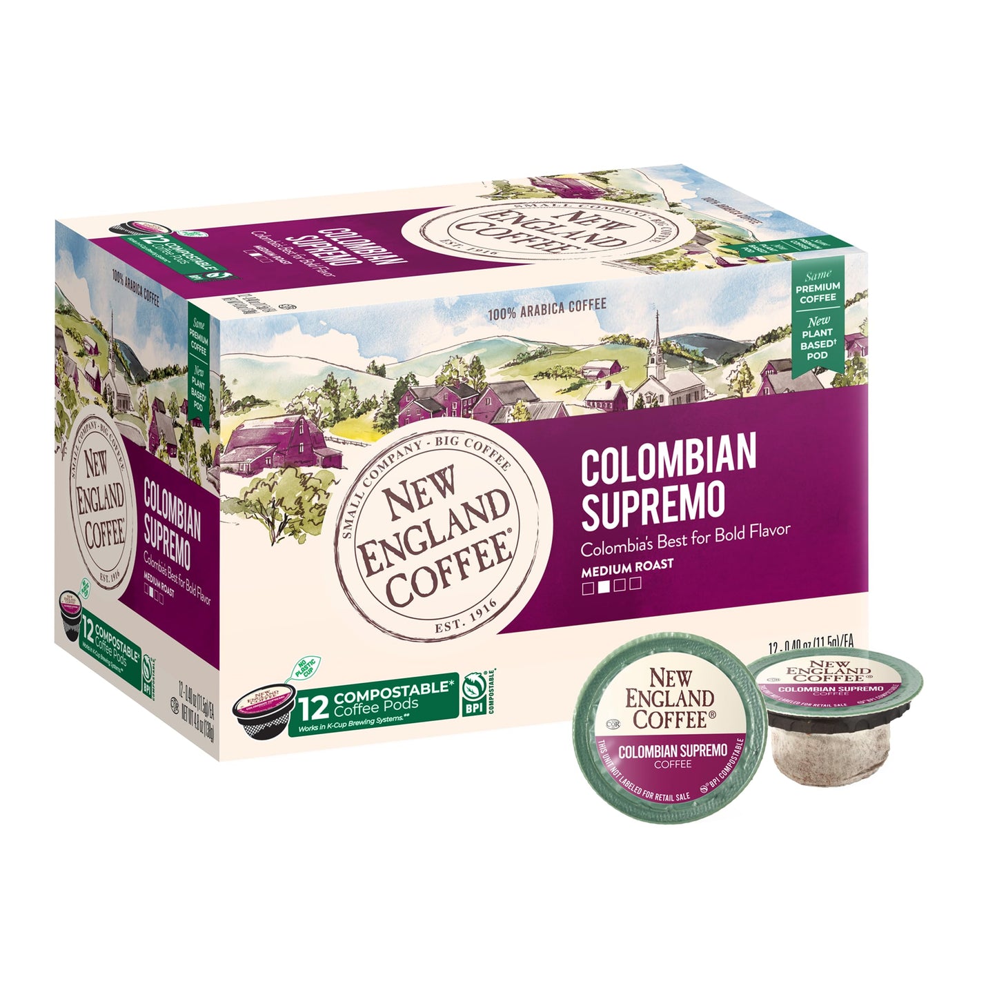 New England Coffee Colombian Supremo Medium Roast Pods, 12 Count (Pack of 6)
