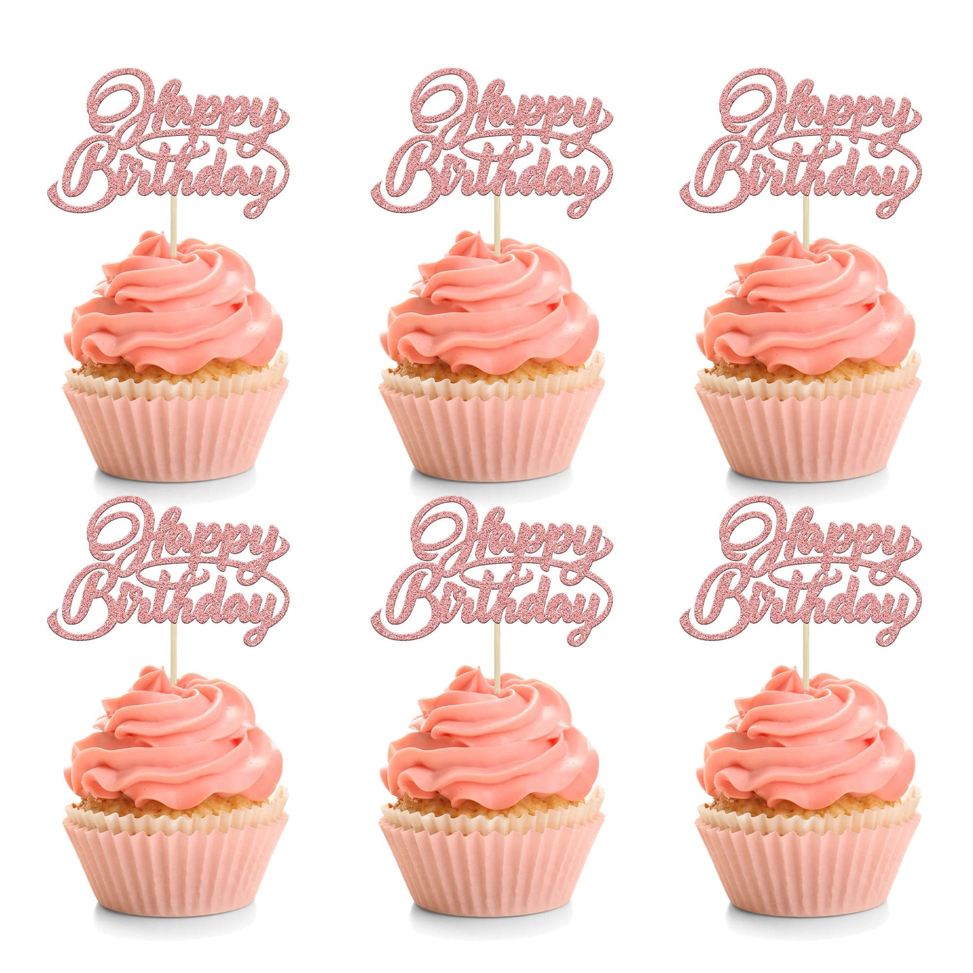 24Pcs Happy Birthday Cupcake Toppers Glitter Celebrating Birthday Cupcake Picks Baby Shower Kids Birthday Party Cupcake Decorati