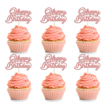 24Pcs Happy Birthday Cupcake Toppers Glitter Celebrating Birthday Cupcake Picks Baby Shower Kids Birthday Party Cupcake Decorati