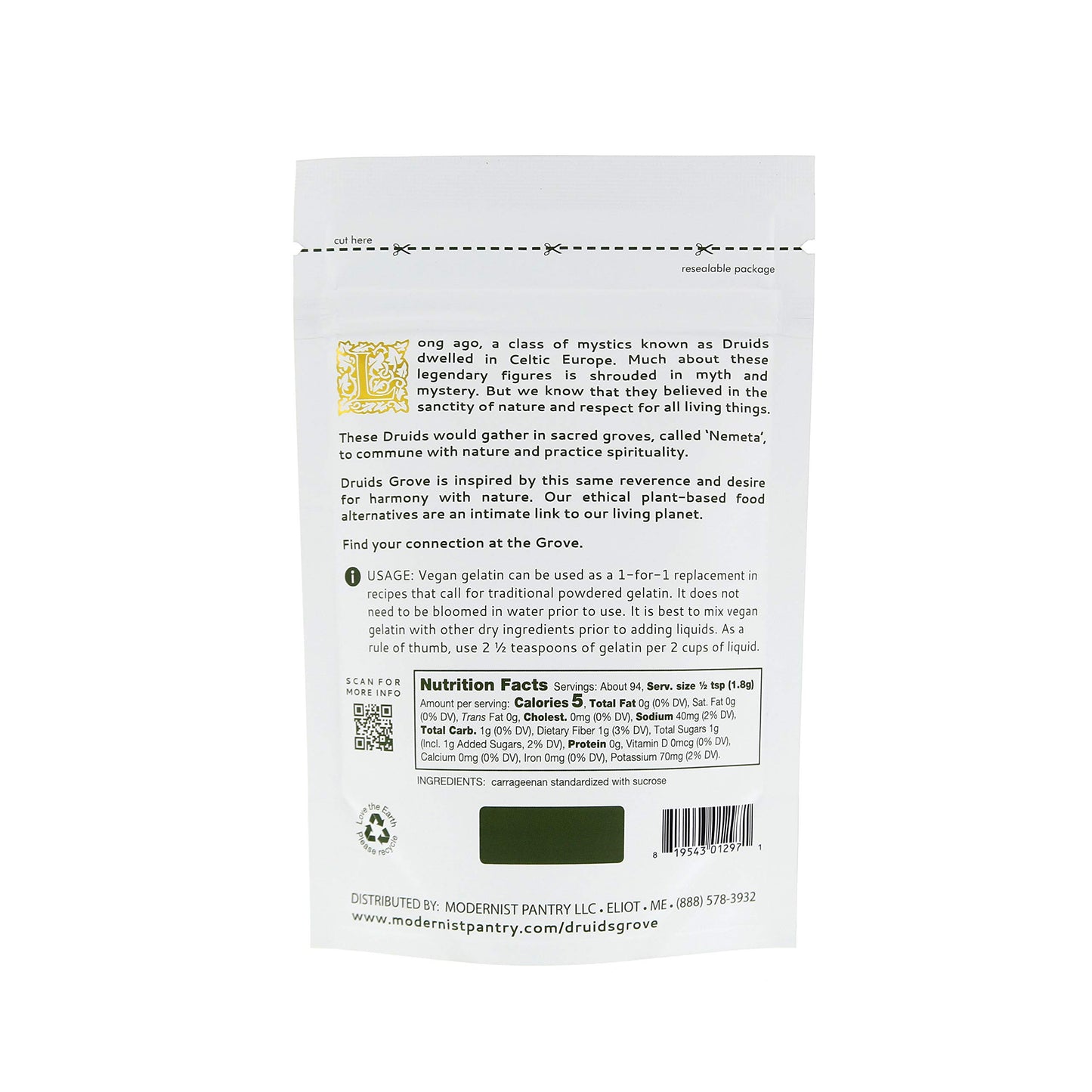 Druids Grove Vegan Gelatin - Non-GMO, Gluten-Free, OU Kosher - 6 oz.