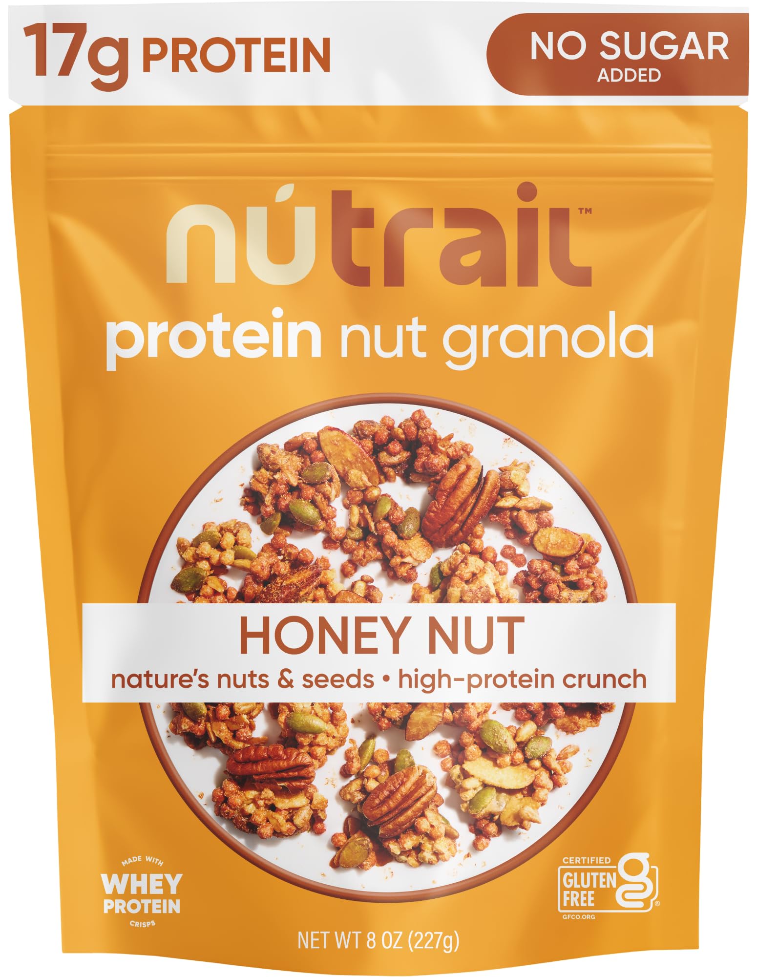 NuTrail 17g Protein Nut Granola Cereal, Honey Nut, No Sugar Added, Keto, Low Carb, Gluten Free, Grain Free, Healthy Breakfast 8 