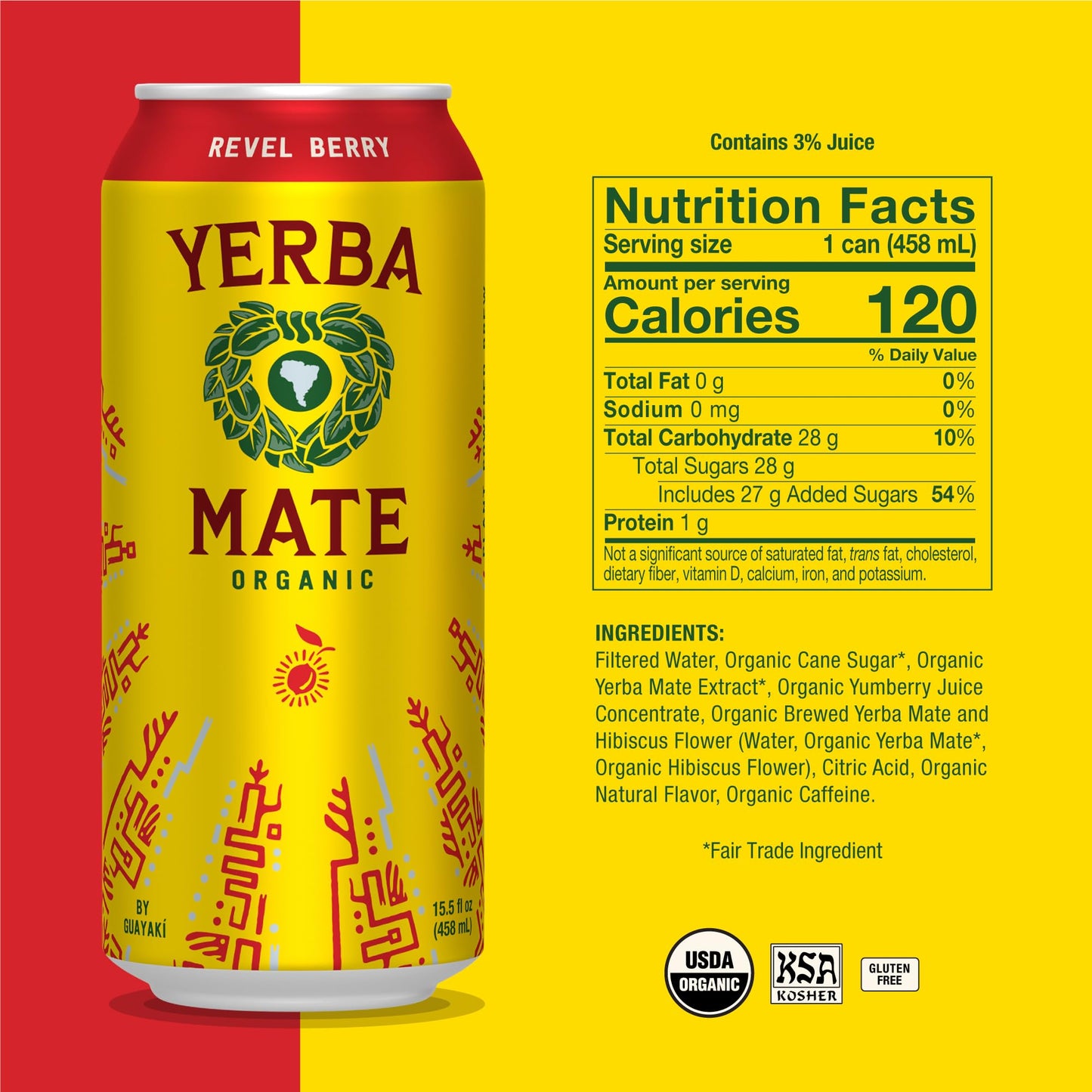 Yerba Madre Organic Yerba Mate  Energy Drink Alternative  Revel Berry  150mg Natural Plant Based Caffeine  Better for You Energy & Focus  No Jitters or Crash  15.5 Oz (Pack of 12) (Packaging May Vary)