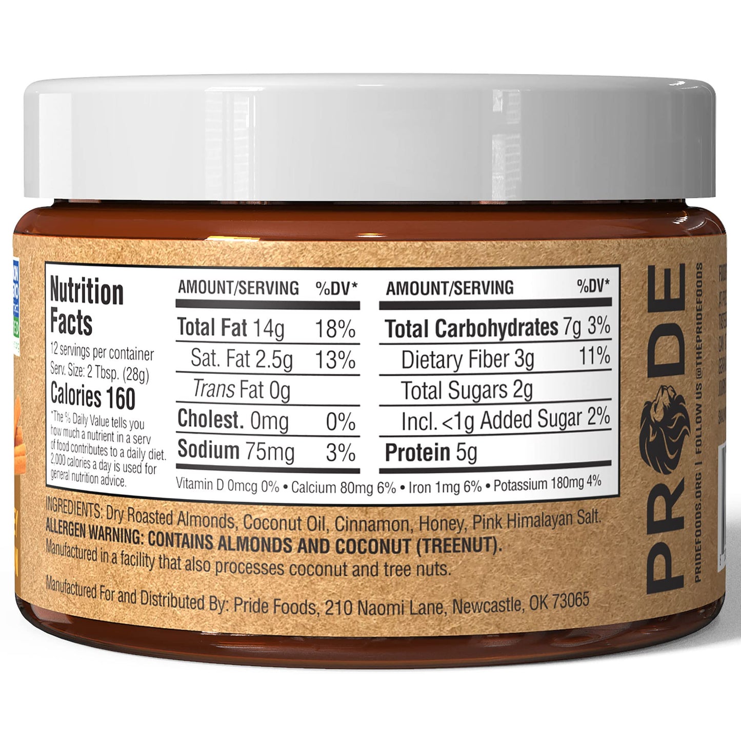 Pride Foods Almond Butter, Gourmet, Paleo, Keto, Gluten-Free, Vegan, 11.85 oz, Brown Sugar Cinnamon
