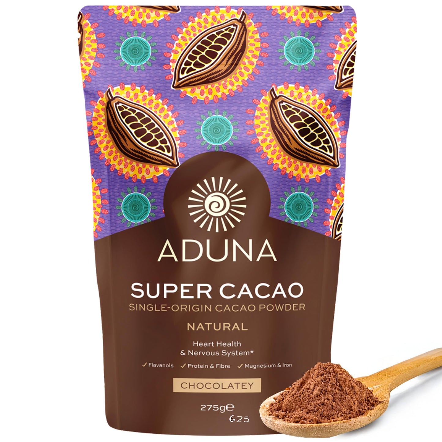 Aduna Super-Cacao Powder | 100% Natural Ghanaian Cacao for Heart Health & Energy Support | Natural Vegan Source of Magnesium, Flavanols & Iron | Superfood for Hot Chocolate, Smoothies, & Baking | 275g