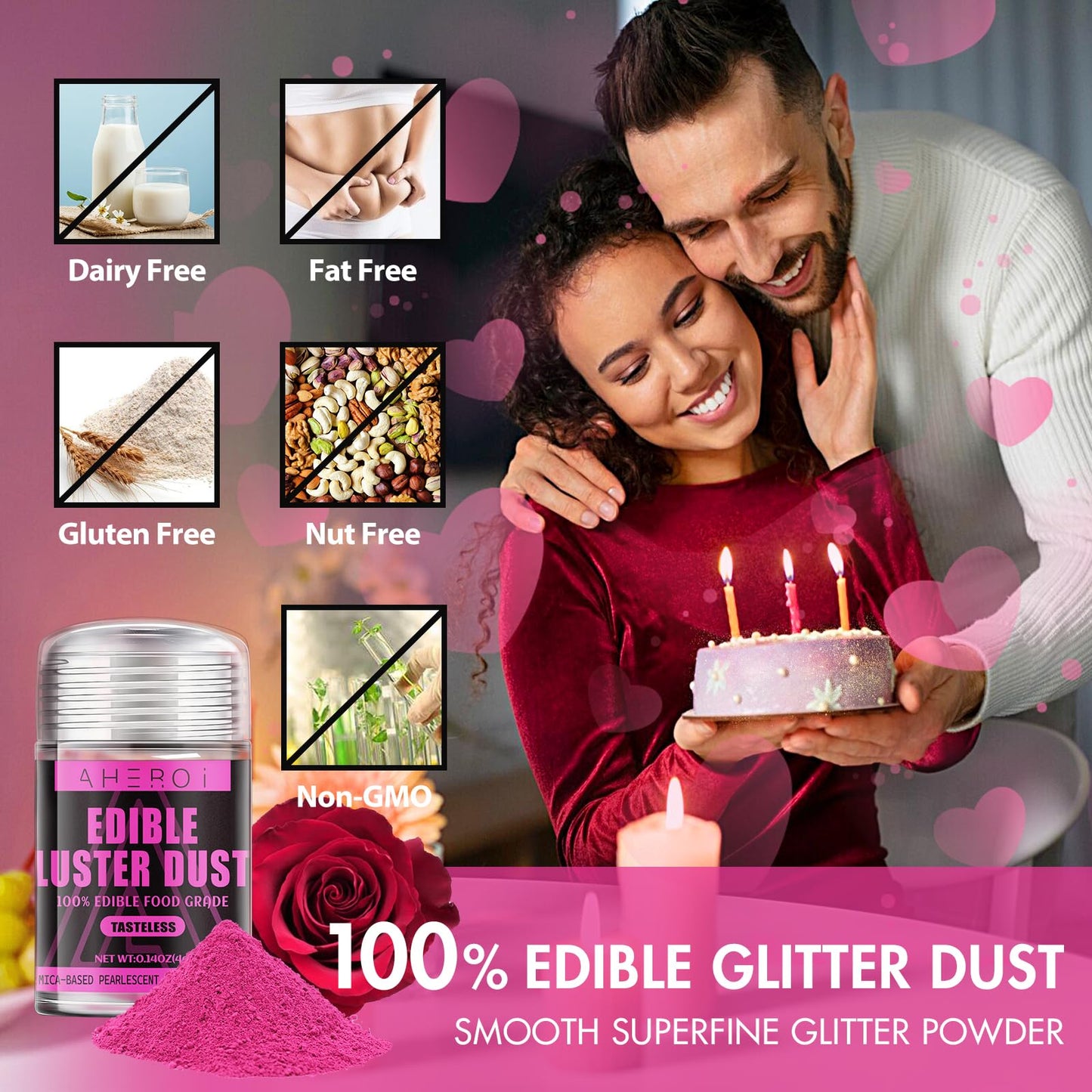 Aheroi Edible Glitter Pack, 30 Colors Luster Dust for Food & Drinks, 4g Each, Multicolor