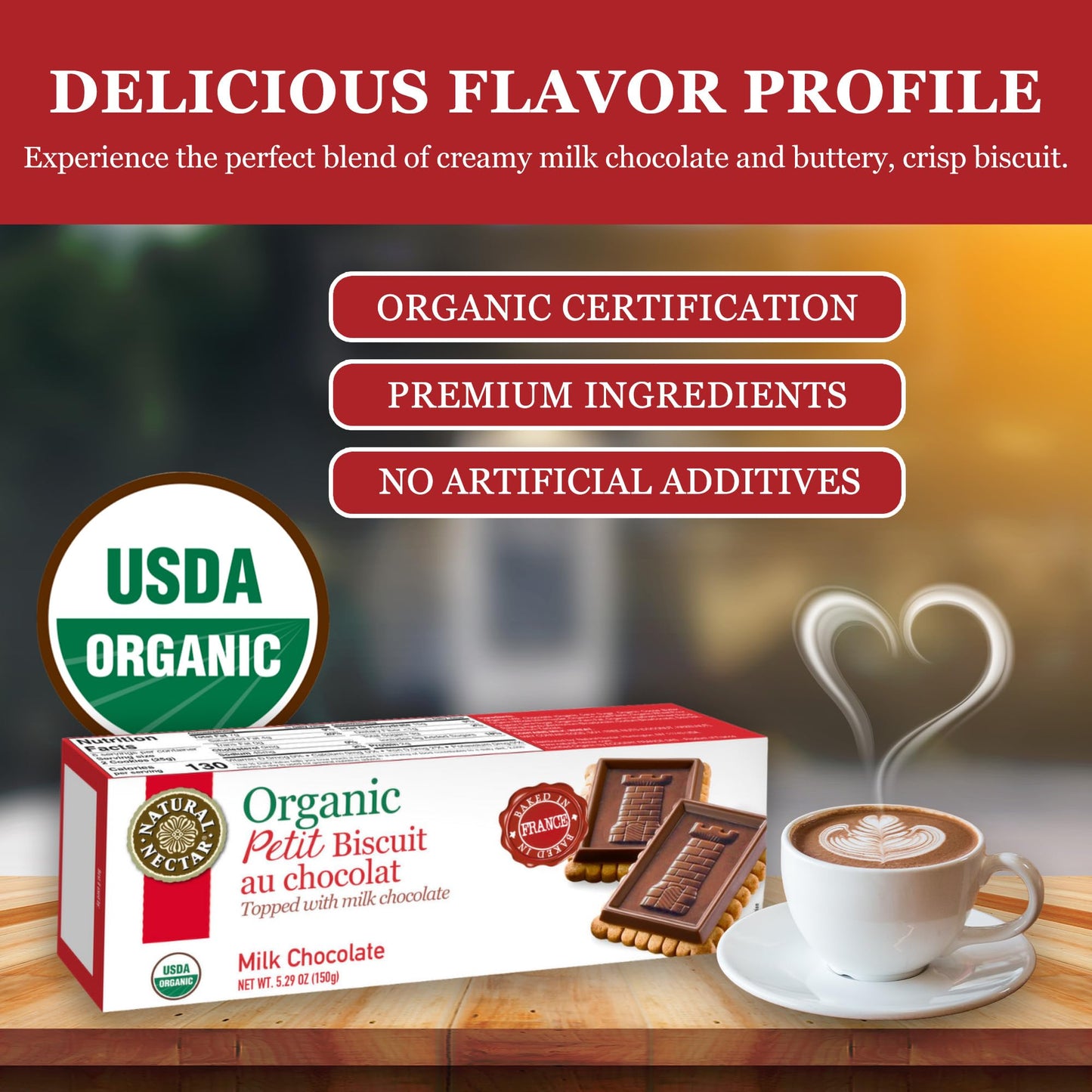 Natural Nectar Organic Milk Chocolate Petit Biscuit - Perfect With Coffee Or As A Snack | Usda Organic Cookie Certified – 5.29 Oz