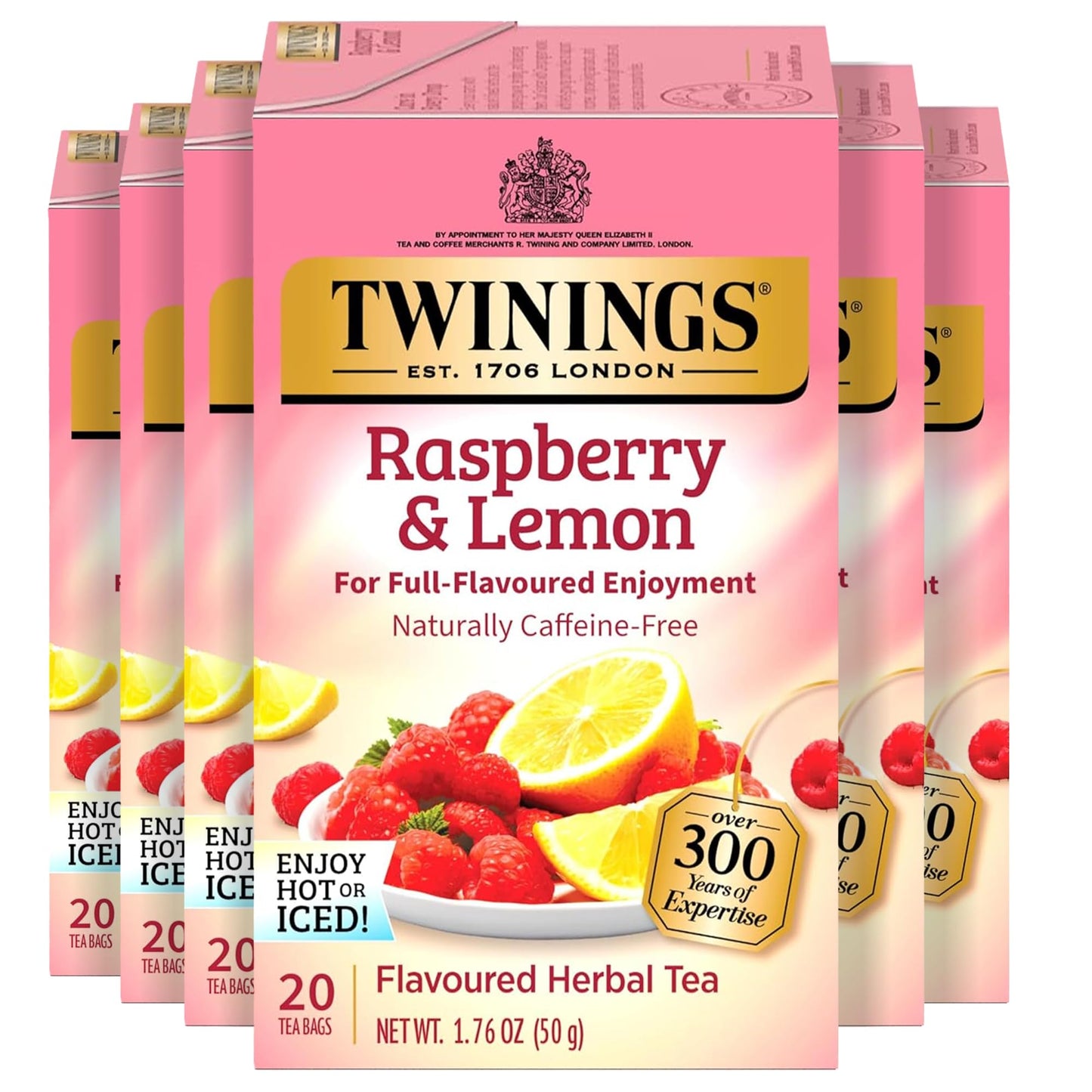 Twinings Herbal Tea Raspberry & Lemon, Caffeine-Free, 20 Count (Pack of 6)
