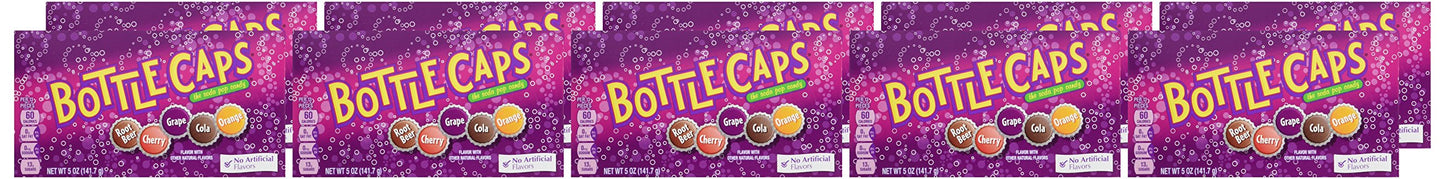 Wonka Bottle Caps, Fizzy Hard Candy, 5 Ounce Theater Candy Boxes (Pack Of 10)