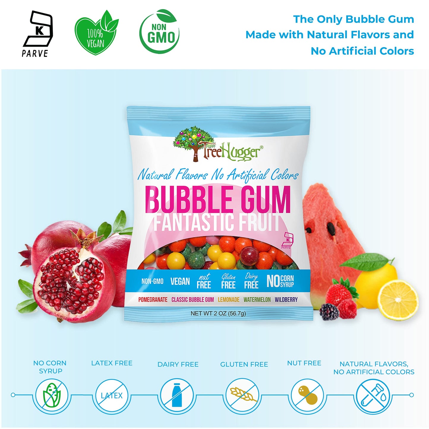 Tree Hugger Fruit Bubble Gum, 2 Ounce (Pack of 12)