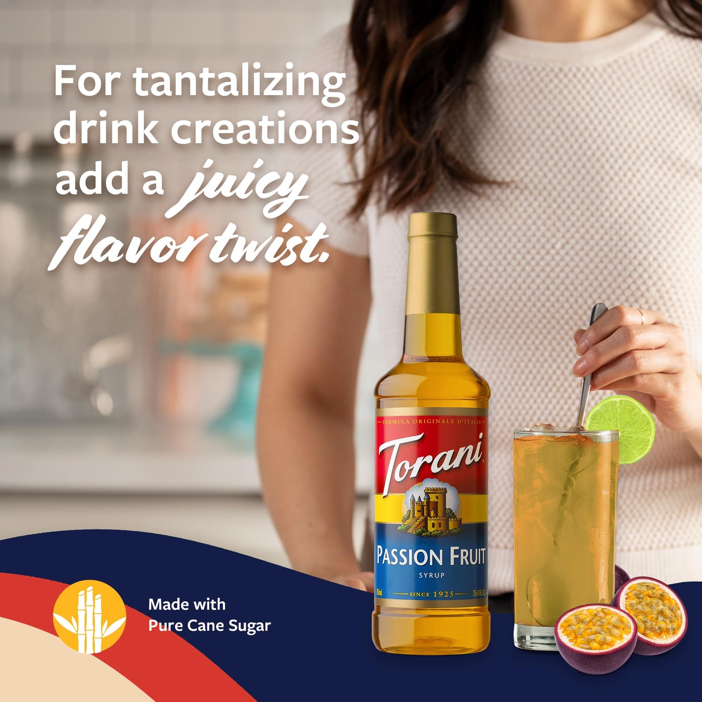 Torani Passion Fruit Syrup For Drinks, Flavoring For Iced Tea, Lemonade, Sodas, And Cocktails, Pump Included, 25.4 Oz
